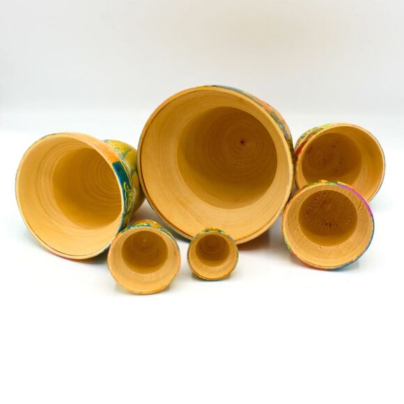 Vintage Russian Matryoshka Nesting Dolls Set of 7 Signed 80s Nature Folk Art - Picture 5 of 6